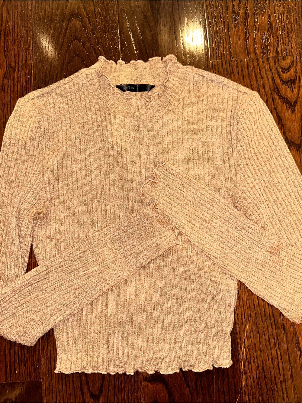 Ribbed Ruffle Neck Long Sleeve